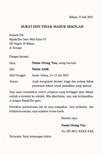 contoh surat izin sekolah